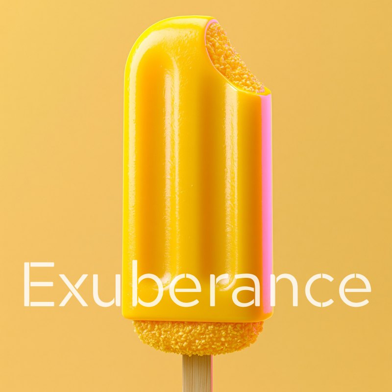 Exuberance still: a bitten yellow ice lolly against a warm yellow background