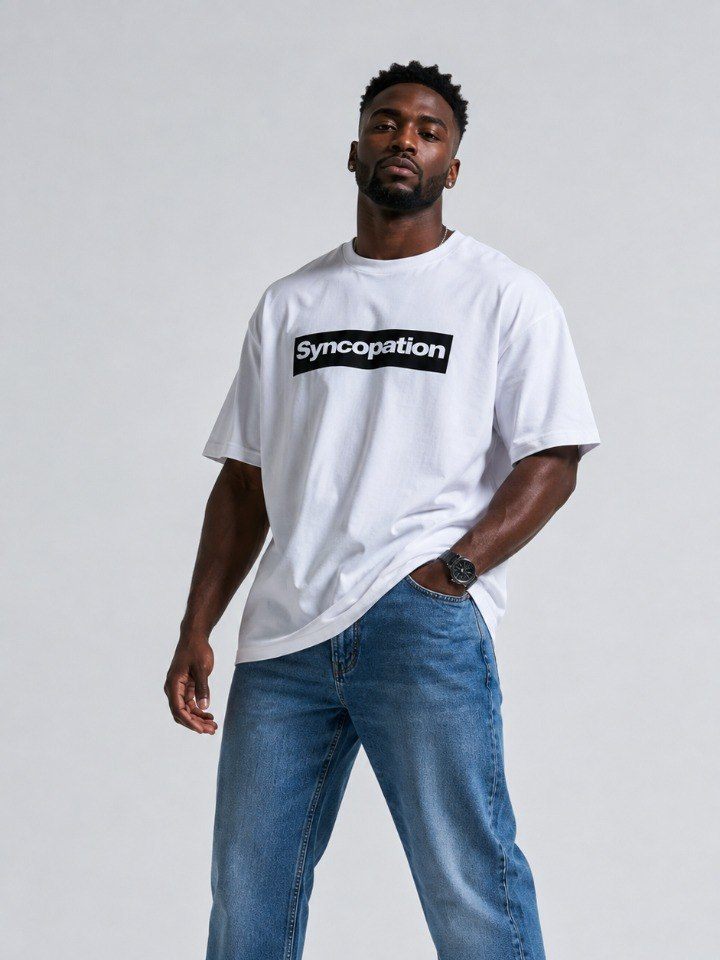 Box logo tee in white with a black box logo across the chest