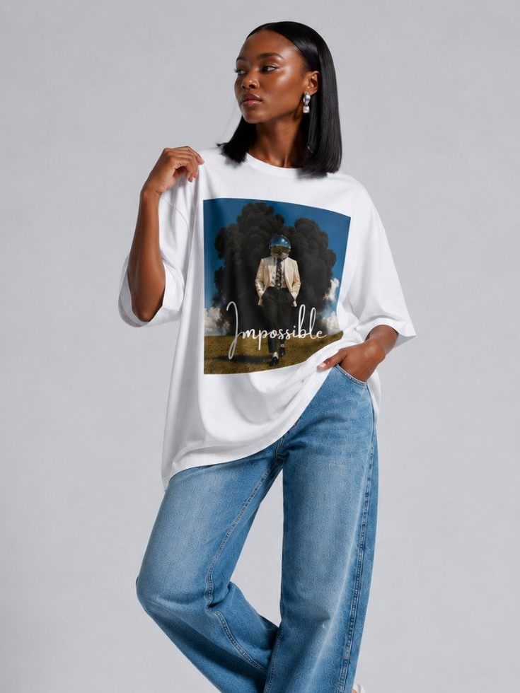 Impossible poster tee in white, printed with the Impossible single artwork